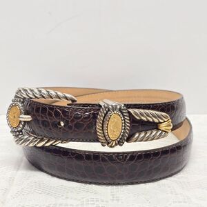 Vintage 90s Brighton Museum Collection Brown Croco Embossed Leather Waist Belt L